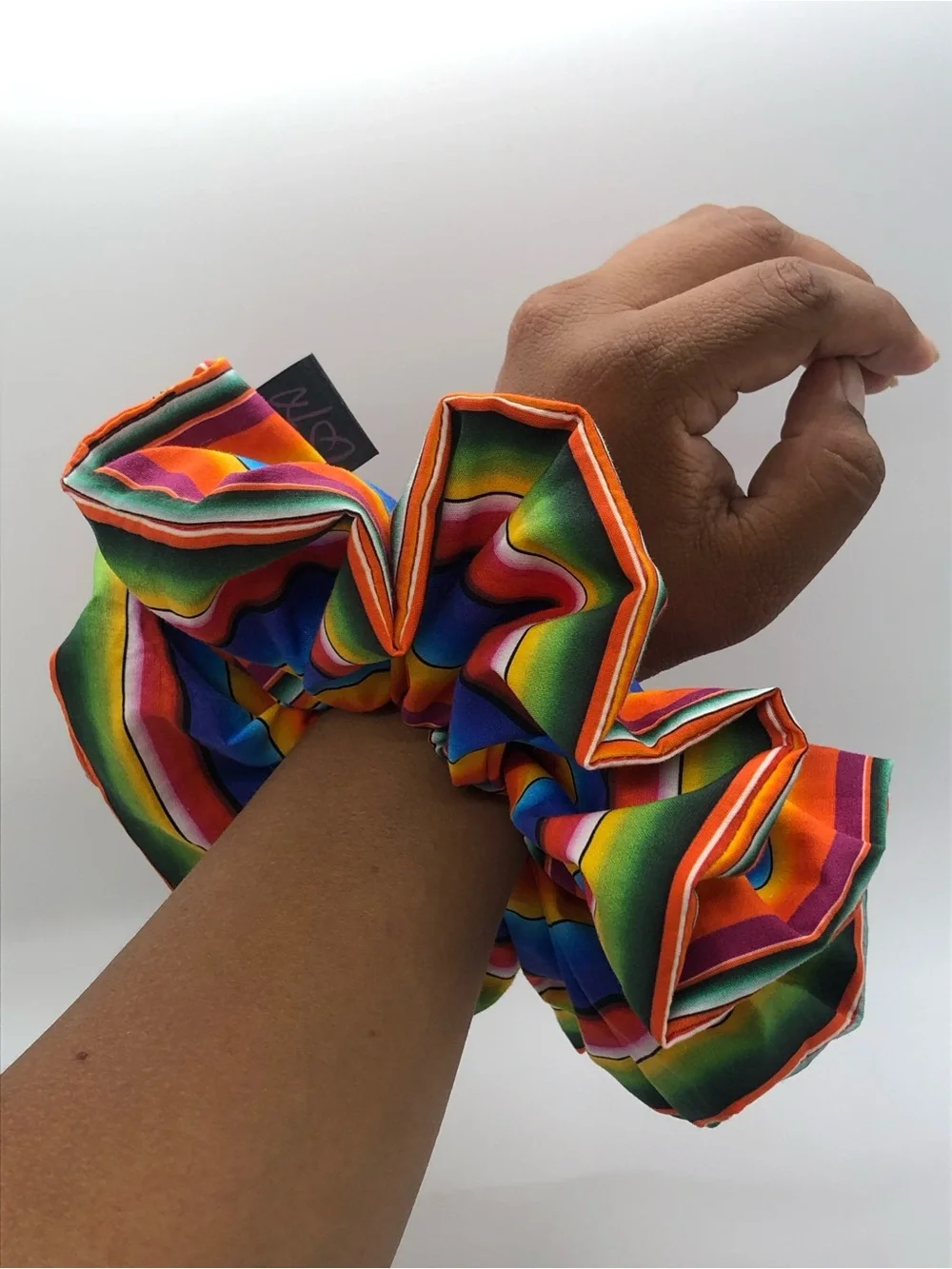 XL Mexican Sarape Colorful Rainbow Striped Hair Scrunchie